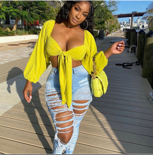 Tie Front Long Sleeve Top